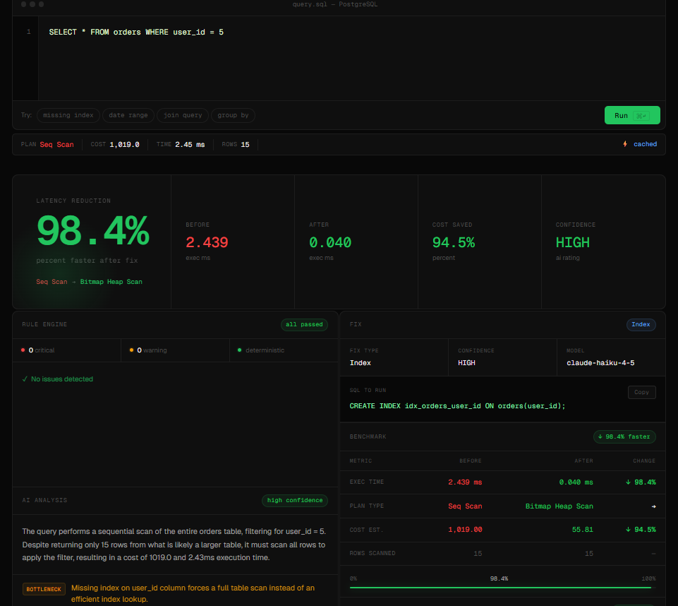 QuerySense PostgreSQL Optimizer Preview