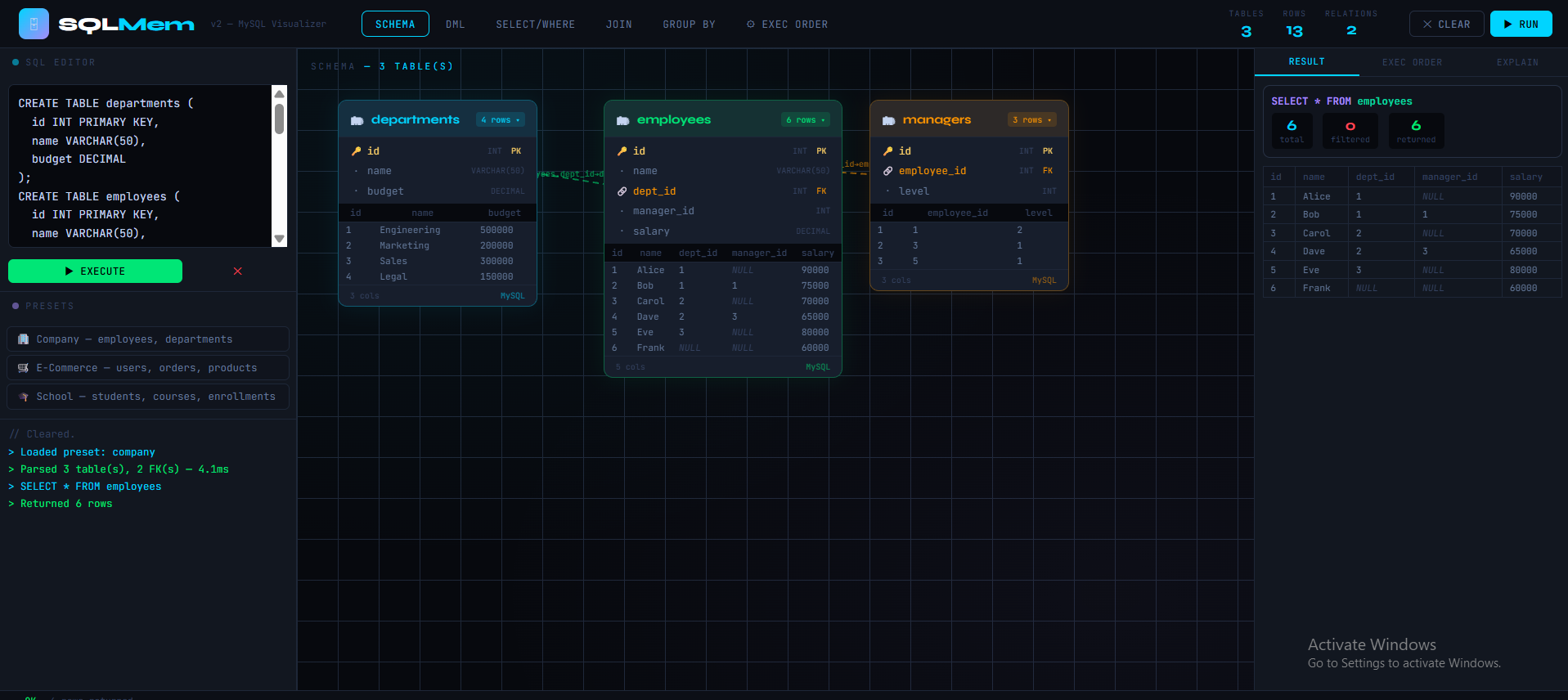 SQLMem MySQL Query Visualizer Preview